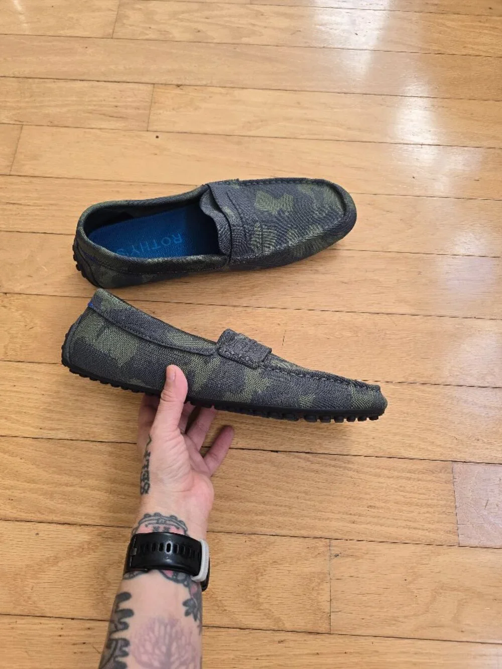 Rothy's | The Driving Camo Olive Green Knit Slip On Loafers | Men's 12